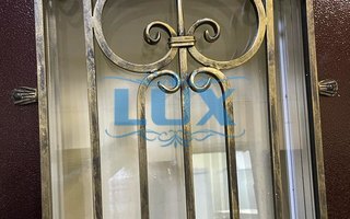 антивандальная дверь со стеклопакетом и ковкой с наружной стороны