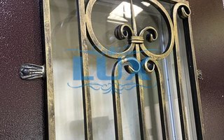 антивандальная дверь ДСК - 39 со стеклопакетом и ковкой с наружной стороны